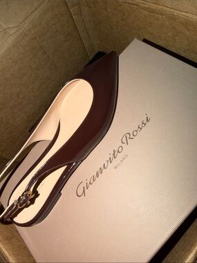 Gianvito Rossi Dark Brown Patent Leather Pointed Slingback Flats BRAND NEW
